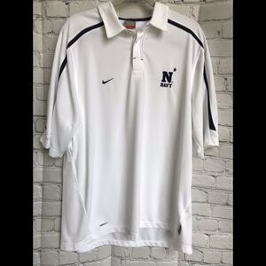 Nikefit Navy polo shirt in white and blue.
